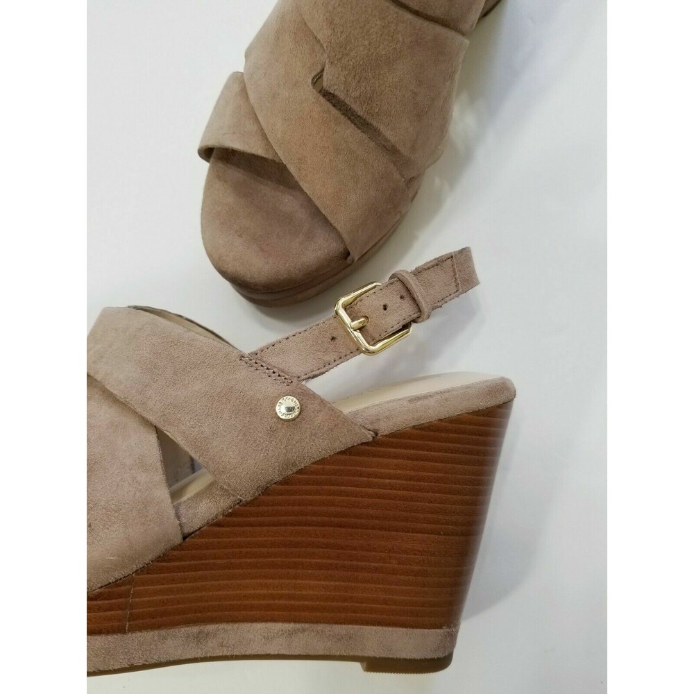 Cole Haan Laci Suede Platform Slingback Wedge Sandal Stone Taupe NIB Size 9 9.5 - Picture 14 of 15